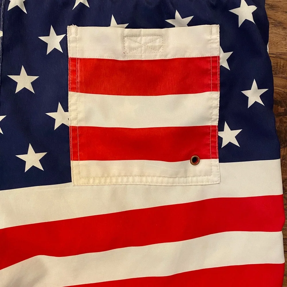 American Flag Swim Trunks Mens Patriotic Stars and Stripes Board Shorts Red Blue